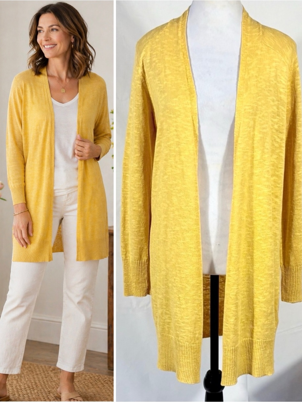 Eileen Fisher Yellow Organic Linen Cotton
Lightweight Open Cardigan Sz Small💚